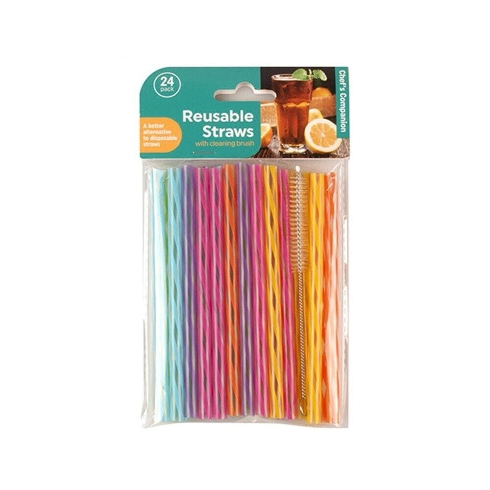 Chefs Companion Drinking straw 48pcs Reusable Plastic Straws Party Drinking Straw Cleaning Colourful Long 14cm