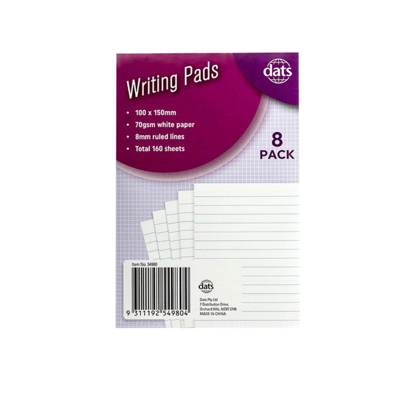 DATS 160 Sheets Plain Writing Pad 15cm x 10cm Paper Office Study Note Book Memo Ruled