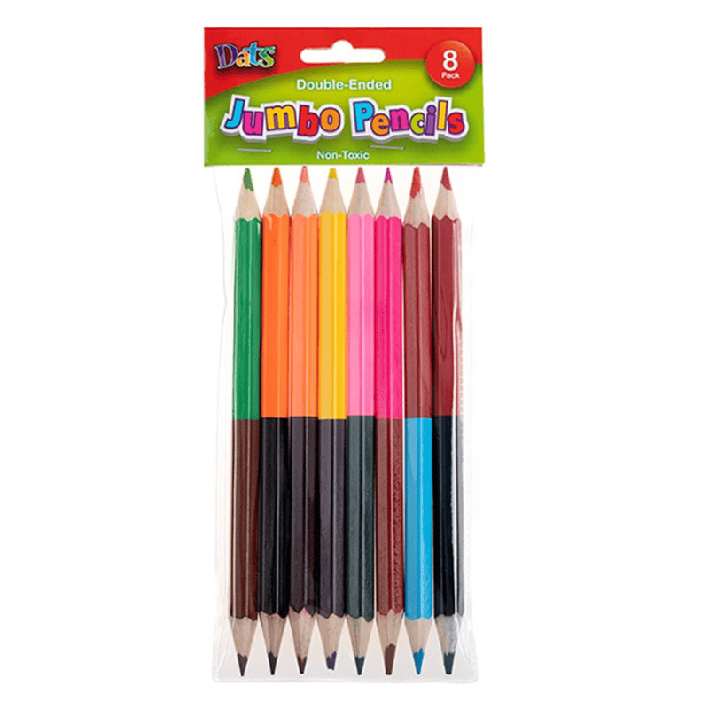 Dats 8 Pack Jumbo Colour Pencils Colourful Double Ended School Home Office