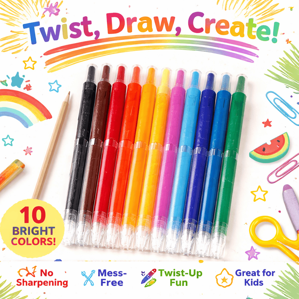 Dats Crayons 10 Propelling Crayons Assorted Colours Twist Crayon Non Toxic Kids Painting