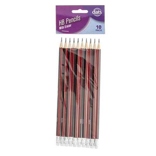 Dats Pencils 10Pcs Pencils HB With Eraser School Home Office Red and black