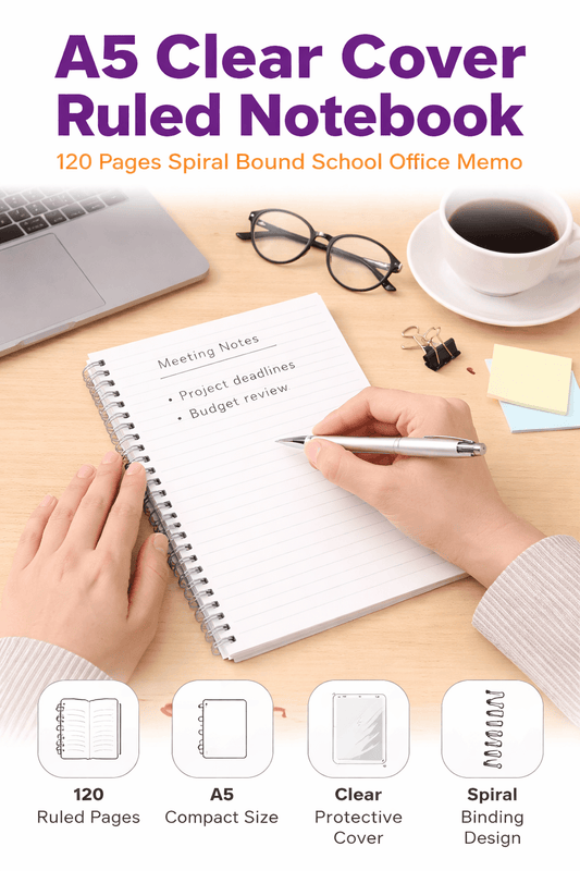 Dats Stationary A5 Clear Cover Ruled Notebook Note Book Stationery Memo Office School 120 Pages