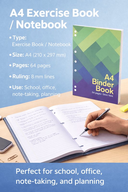 Dats Stationary Book Binder A4 8mm Ruled 64pg 210x297mm Exercise Book School Office Note