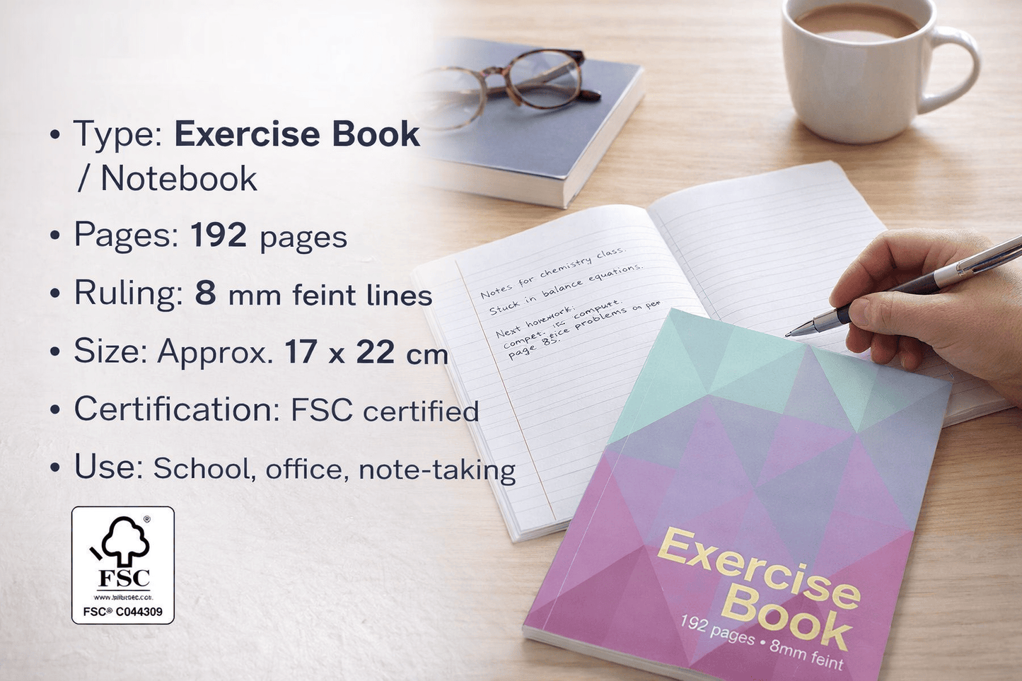 Dats Stationary Exercise Book Lined 192 Page Notebook 8mm Feint 17x22cm Stationary School Office