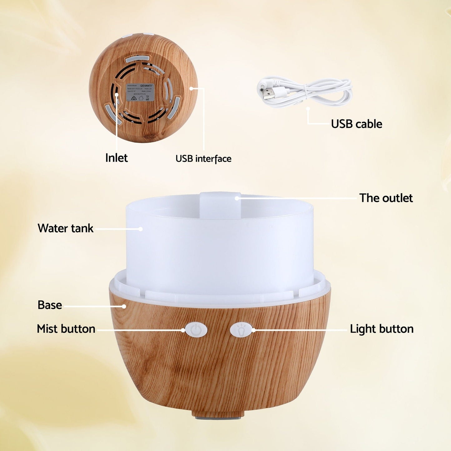 Devanti Appliances > Aroma Diffusers & Humidifiers > Aroma Diffusers Devanti Ultrasonic Aroma Diffuser Aromatherapy 130ml LED Lights Iron Humidifier Forest