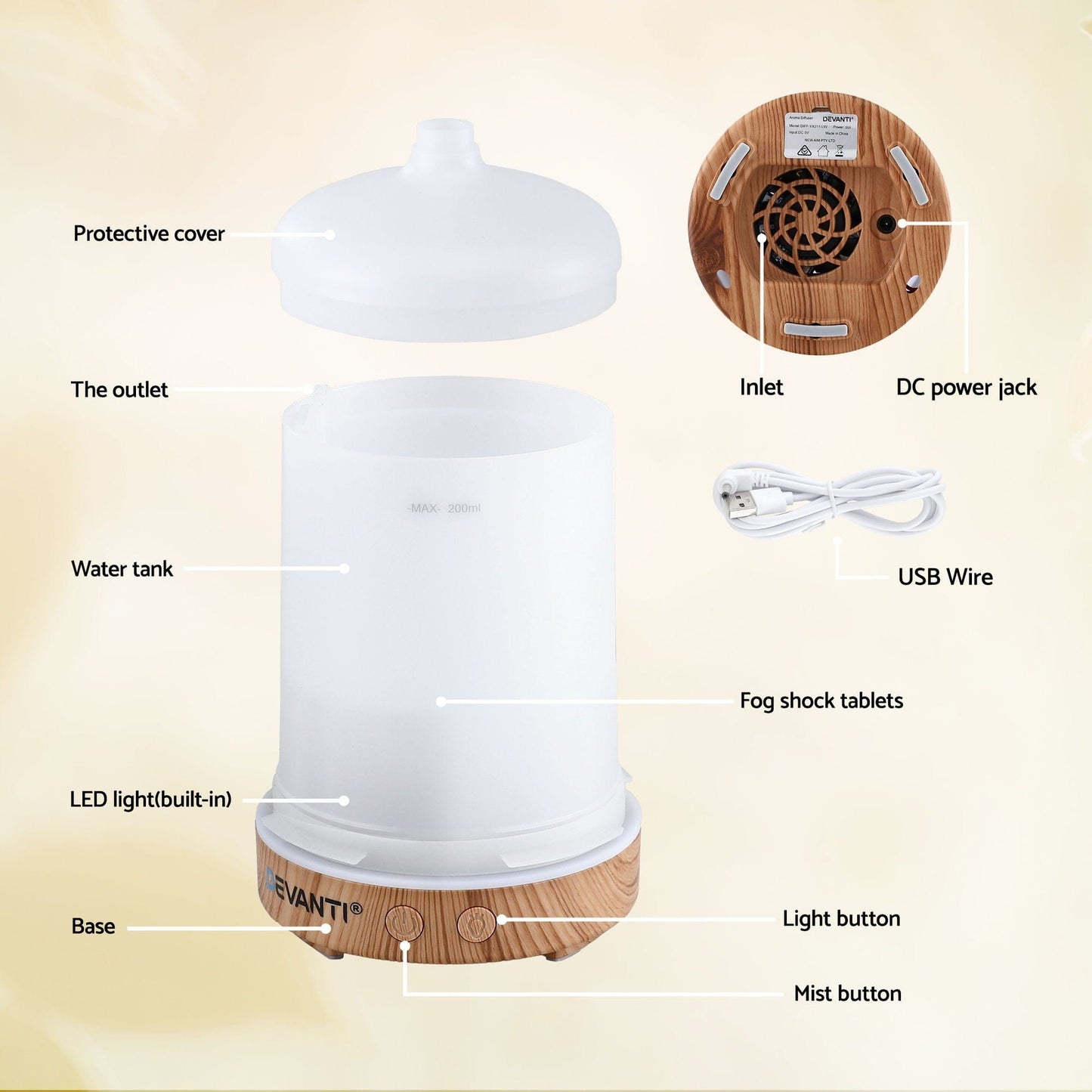 Devanti Appliances > Aroma Diffusers & Humidifiers > Aroma Diffusers Devanti Ultrasonic Aroma Diffuser Aromatherapy 200ml LED Lights Iron Humidifier Forest