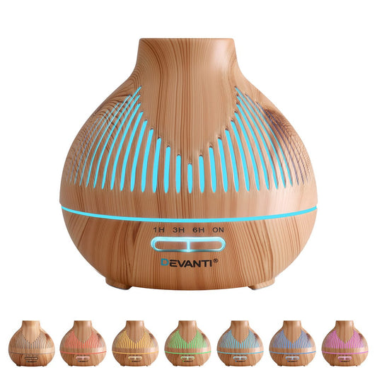 Devanti Appliances > Aroma Diffusers & Humidifiers > Aroma Diffusers Devanti Ultrasonic Aroma Diffuser Aromatherapy 400ml LED Lights Iron Humidifier Forest Light wood grain