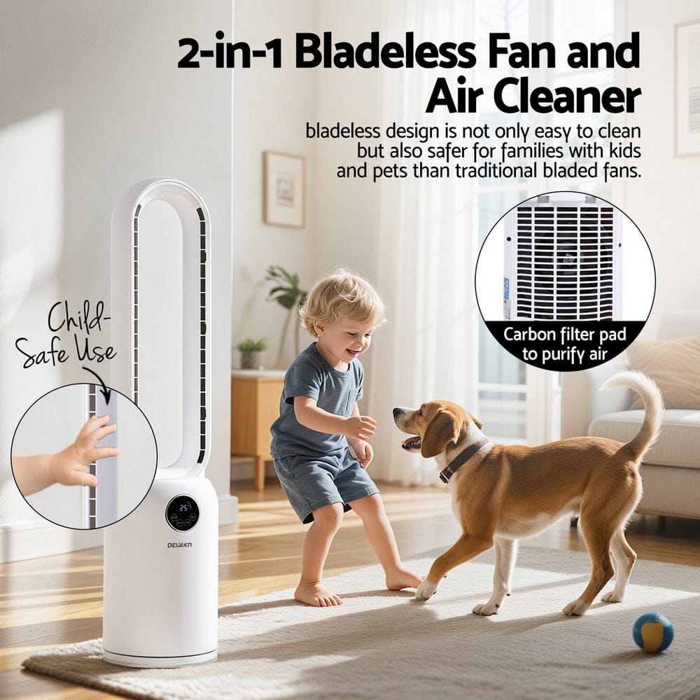 Devanti Appliances > Fans > Portable Fans Devanti 2in1 Bladeless Fan Air Purification W/ Remote 88cm