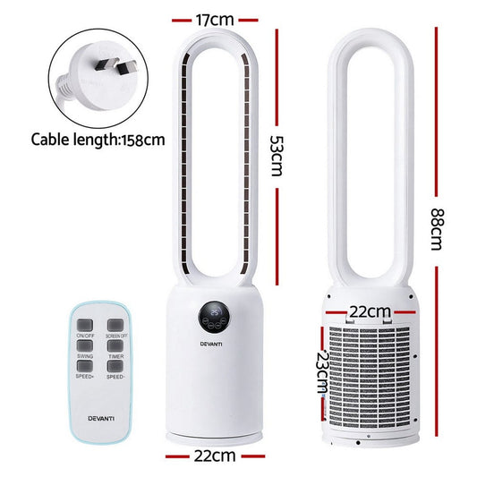 Devanti Appliances > Fans > Portable Fans Devanti 2in1 Bladeless Fan Air Purification W/ Remote 88cm
