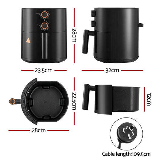 Devanti Appliances > Kitchen Appliances > Air Fryers Devanti 4L Air Fryer Knob Control 1500W