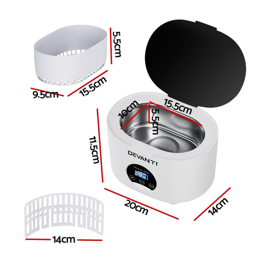 Devanti Appliances > Other Cleaning Appliances > Jewellery Cleaners Devanti 600ml Ultrasonic Cleaner Timer Jewellery Glasses Cleaning Machine Degas
