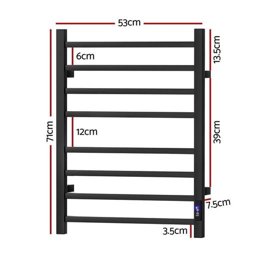 Devanti Home & Garden > Bathroom Accessories > Towel Racks & Holders Devanti Heated Towel Rail 8 Square Bars with Timer Electric Heater Warmer Rack