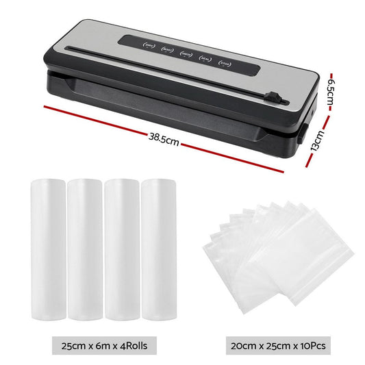 Devanti Home & Garden > Kitchenware > Food Storage Devanti Food Vacuum Sealer Machine Sealing Cutter 5 Modes Storage Bags 4 Rolls