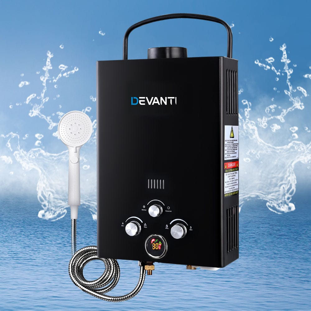 Devanti Outdoor Recreation > Camping > Camping Appliances Devanti Portable Gas Water Heater 8L/Min With Pump LPG System Black