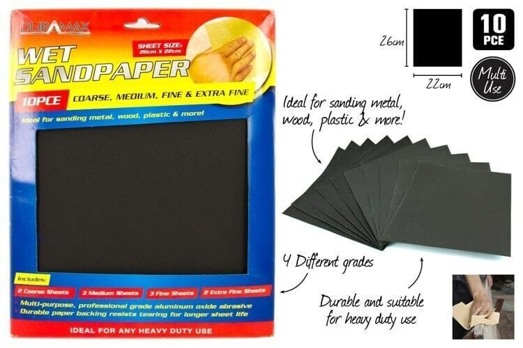 DuraMax 10x Wet Sandpaper Sanding Paper Abrasive Sheet 80 to 400 Grit Waterproof Mixed