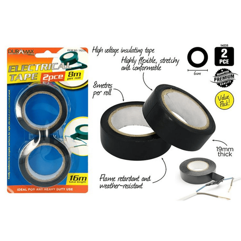 Duramax 2x Electrical Home PVC Tape Insulation Waterproof Repair Wire Seal Tape 19mm 8M