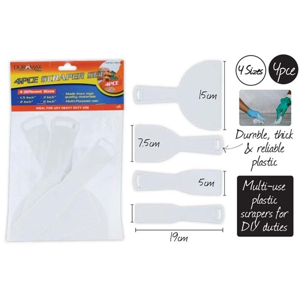 DuraMax Plastic Scraper Set 4 PCS Hard Remover Glass Window Ceramic Painting Paint White