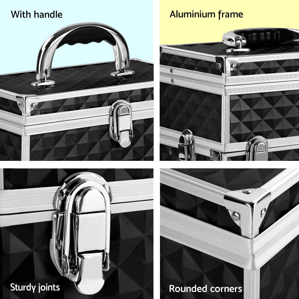 Embellir Health & Beauty > Cosmetic Storage > Cosmetic & Toiletry Bags Embellir Portable Cosmetic Beauty Makeup Carry Case with Mirror - Diamond Black