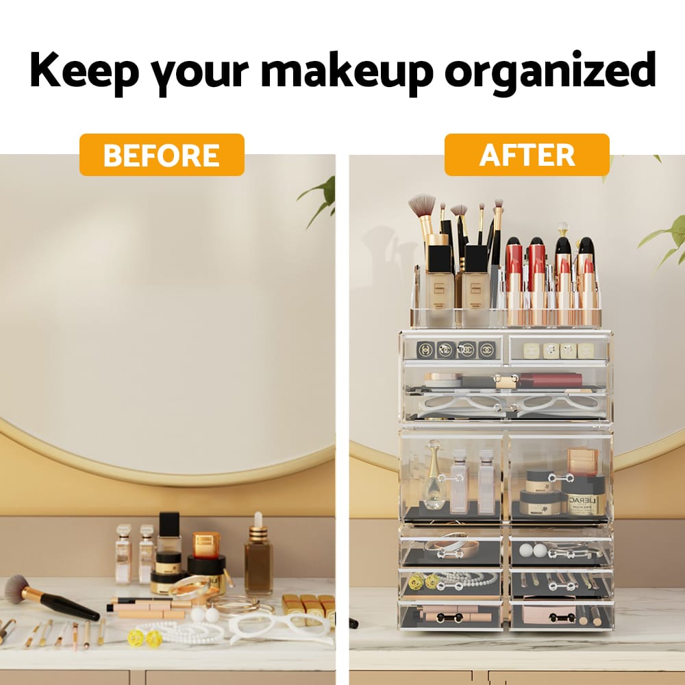 Embellir Health & Beauty > Cosmetic Storage > Makeup Organisation & Storage Embellir Makeup Case Acrylic Cosmetic Organizer Storage Box Jewellery Holder