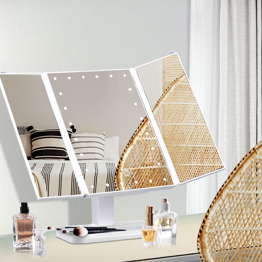 Embellir Health & Beauty > Makeup > Makeup Mirrors Embellir Makeup Mirror with 24 LED light Tri-fold Dimmable Tabletop Storage