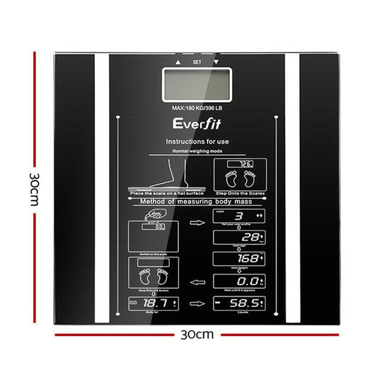 Everfit Home & Garden > Scales > Bathroom Scales Everfit Body Fat Bathroom Scale Weighing Water Body Fat Gym 180KG