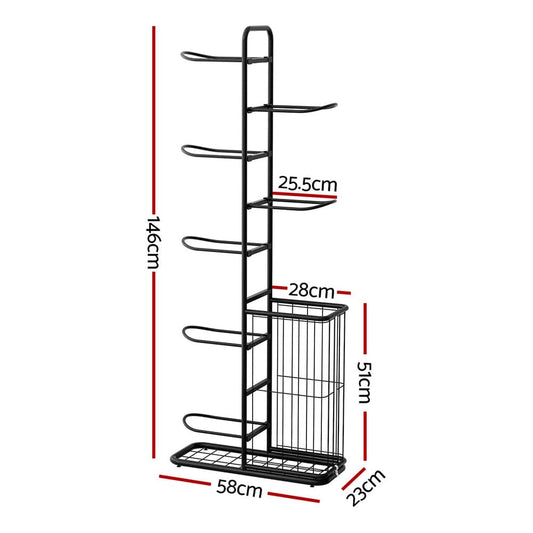 Everfit Sports & Fitness > Bikes & Accessories > Bicycle Stands & Storage Everfit Ball Storage Rack Sports Equipment Organizer 7-Tier with Basket for Garage Gym Black