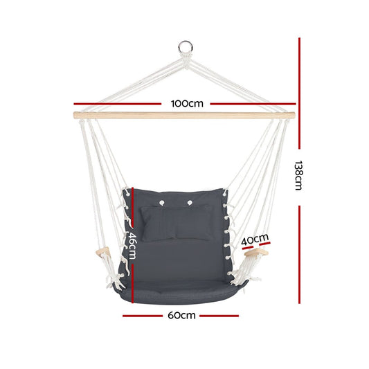 Gardeon Furniture > Outdoor > Outdoor Chairs Gardeon Hammock Chair Hanging with Armrest Camping Hammocks Grey