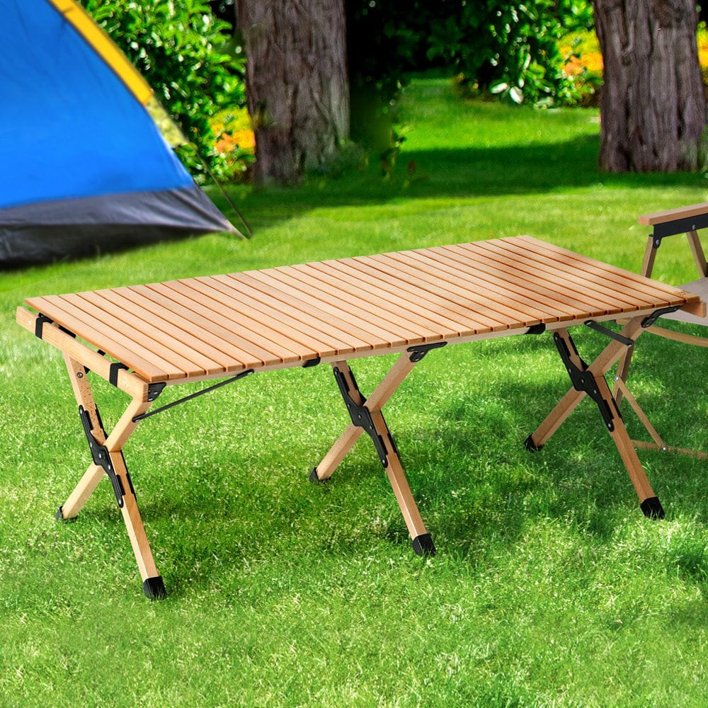 Gardeon Furniture > Outdoor > Outdoor Chairs Gardeon Outdoor Furniture Wooden Egg Roll Picnic Table Camping Desk 120CM