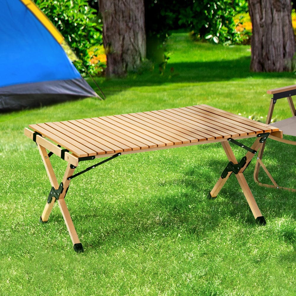 Gardeon Furniture > Outdoor > Outdoor Chairs Gardeon Outdoor Furniture Wooden Egg Roll Picnic Table Camping Desk 90CM