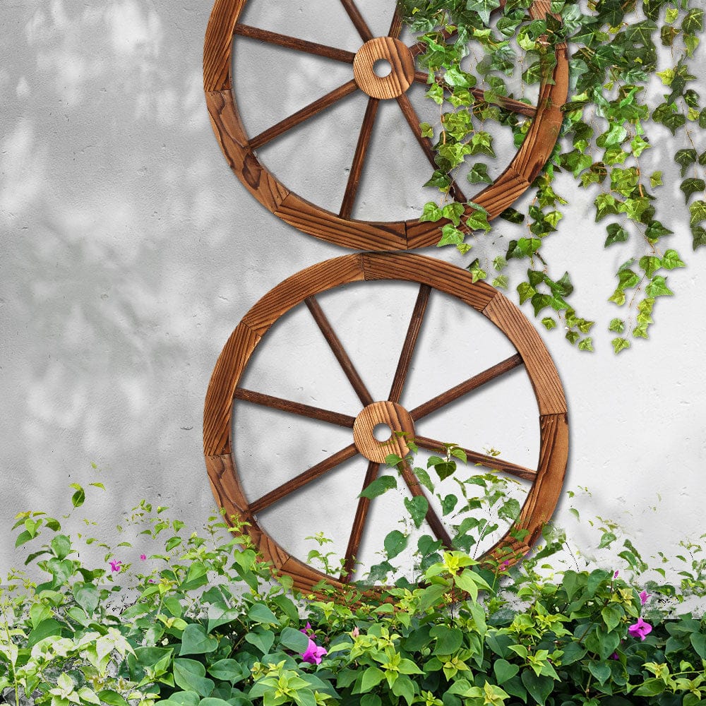 Gardeon Home & Garden > Decor > Garden Ornaments Gardeon Garden Decor Outdoor Ornament 2X Wooden Wagon Wheel