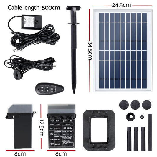 Gardeon Home & Garden > Fountains > Fountain & Ponds Accessories Gardeon Solar Pond Pump Submersible Fountain with Battery Kit LED Lights 5.2FT