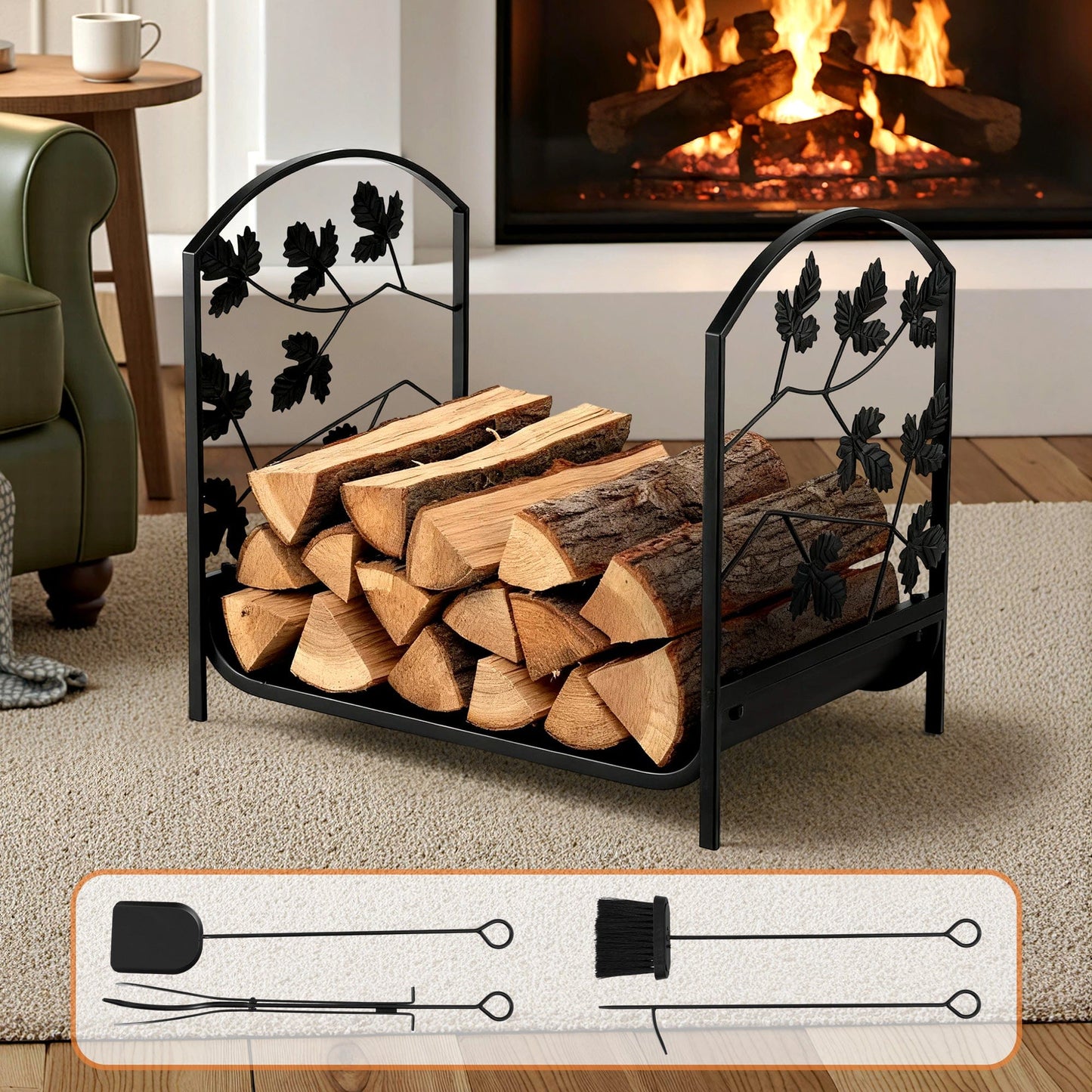 Gardeon Home & Garden > Garden Tools > Gardening Accessories Gardeon Firewood Rack 48cm Wood Rack Firewood Storage Indoor Outdoor Black