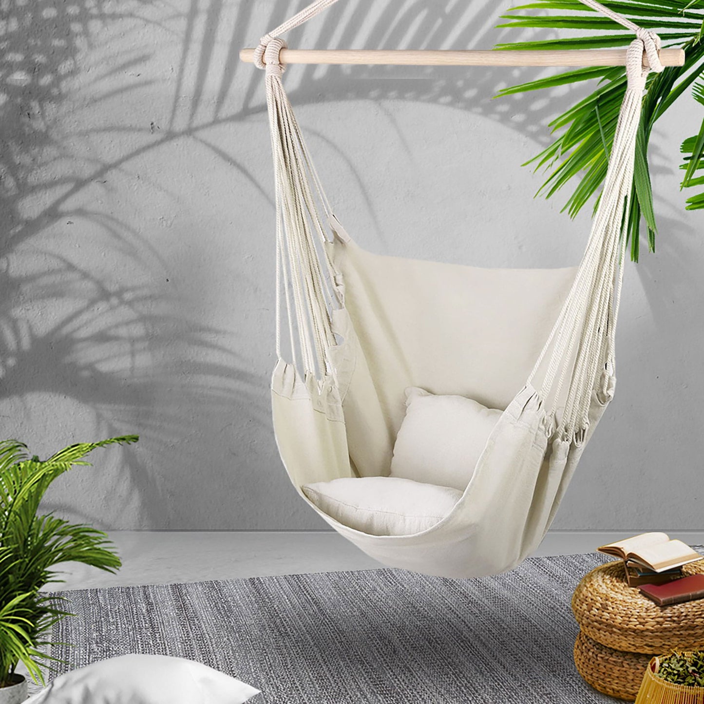 Gardeon Home & Garden > Hammocks > Hammocks & Accessories Gardeon Hammock Chair Outdoor Camping Hanging Hammocks Cushion Pillow Cream