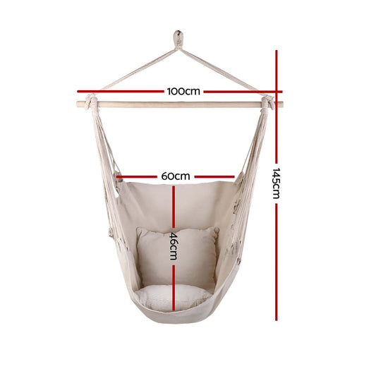 Gardeon Home & Garden > Hammocks > Hammocks & Accessories Gardeon Hammock Chair Outdoor Camping Hanging Hammocks Cushion Pillow Cream