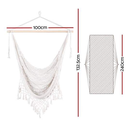 Gardeon Home & Garden > Hammocks > Hammocks & Accessories Gardeon Hammock Chair Swing Camping Mesh Cream