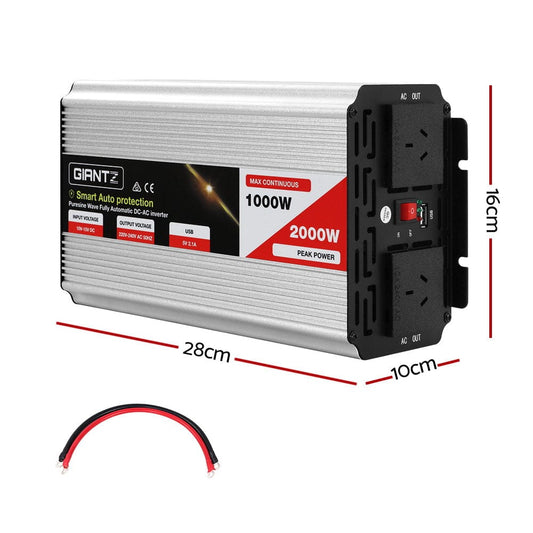 Giantz Outdoor Recreation > Camping > Batteries & Generators Giantz Power Inverter 1000W or 2000W Pure Sine Wave 12V-240V Camping Boat Caravan
