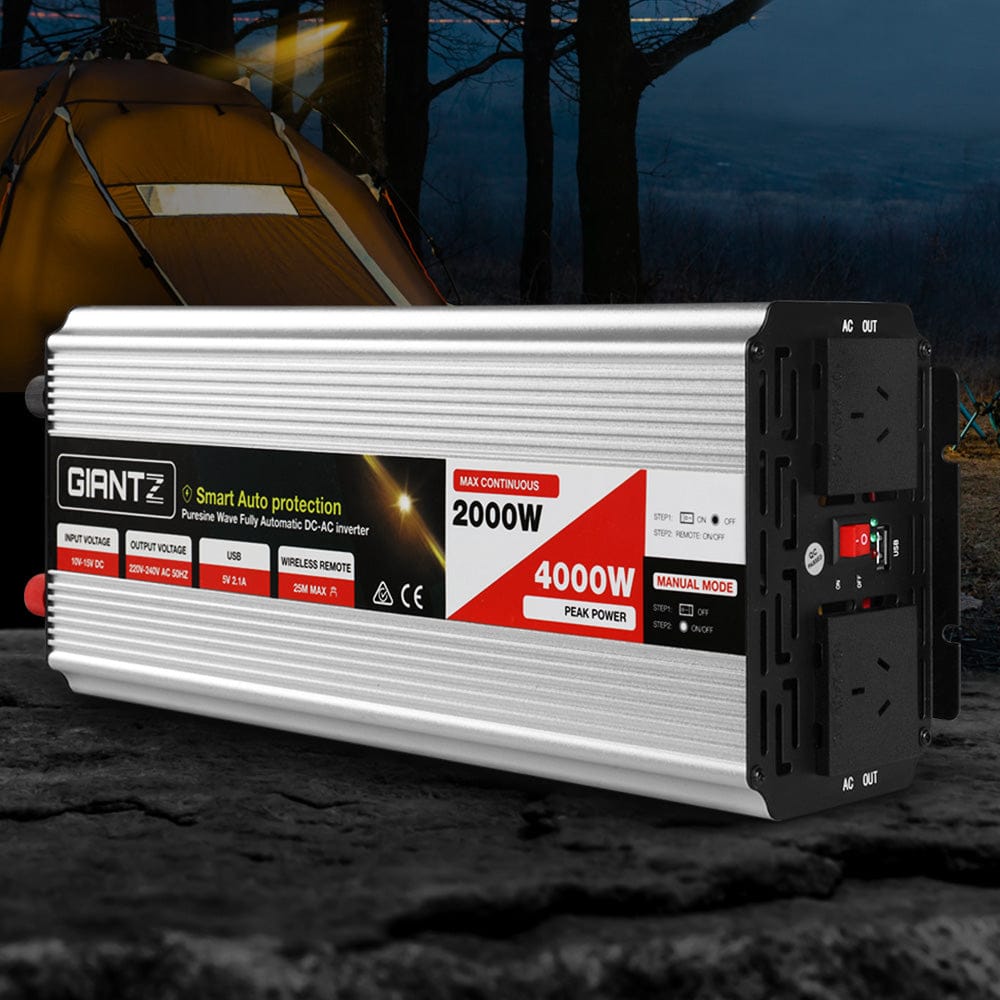 Giantz Outdoor Recreation > Camping > Batteries & Generators Giantz Power Inverter 2000W or 4000W Pure Sine Wave 12V-240V Camping Boat Caravan