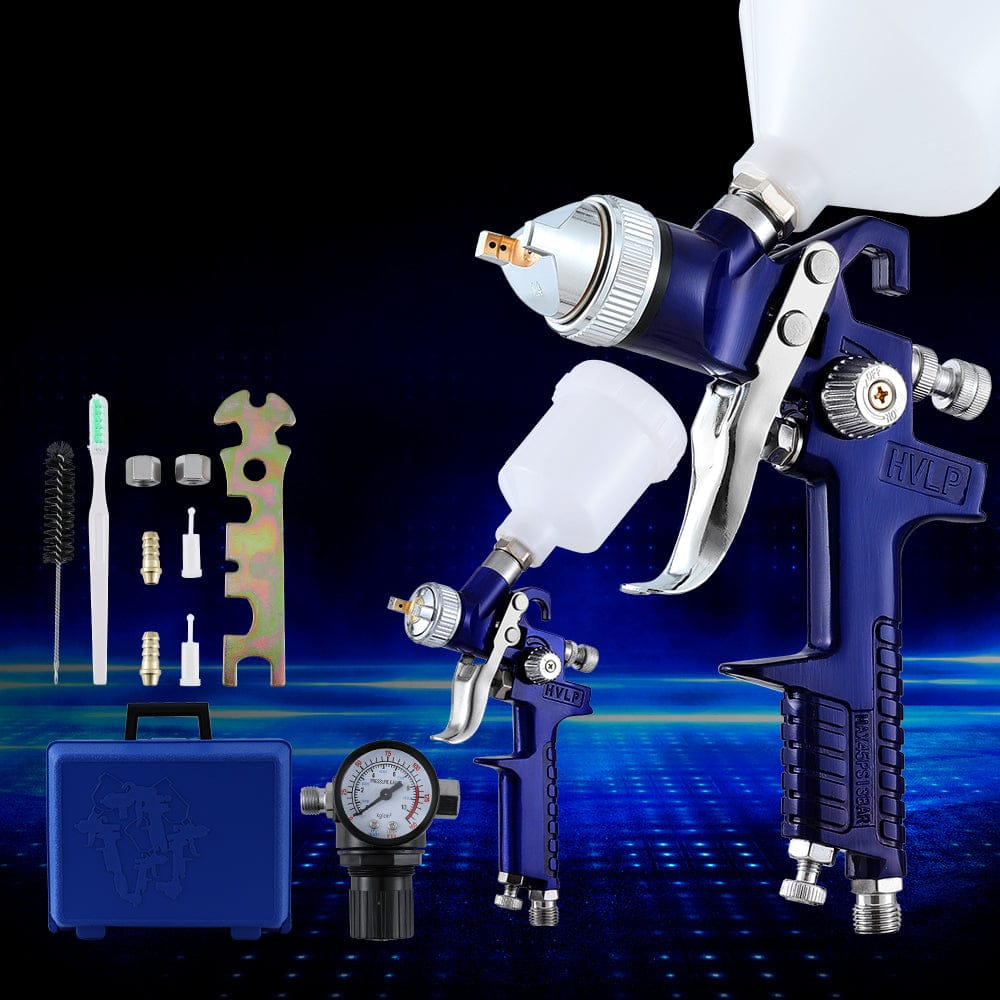 Giantz Tools > Air Compressor > Air Compressors Giantz 2PC HVLP Spray Gun Paint Gun Gravity Feed 0.8mm 1.4,mm Nozzles Included