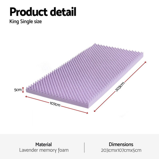 Giselle Furniture > Mattresses > Mattress Toppers Giselle 5cm Memory Foam Mattress Topper Lavender Infused Egg Crate King Single