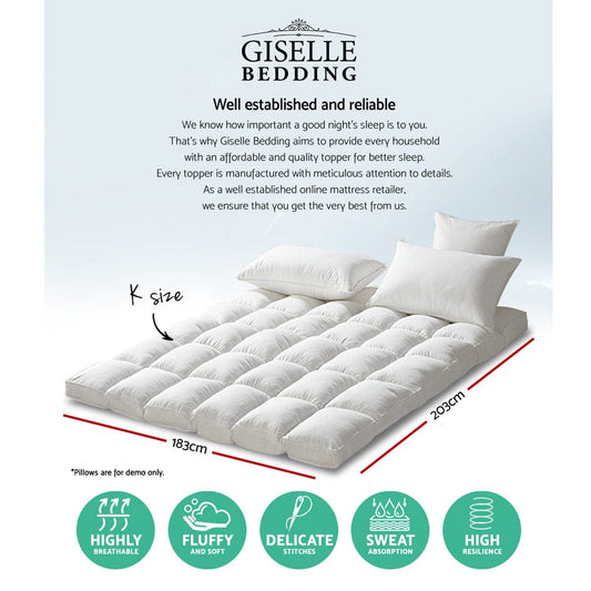Giselle Furniture > Mattresses > Mattress Toppers Giselle Bedding Mattress Topper Pillowtop Protector Pad King