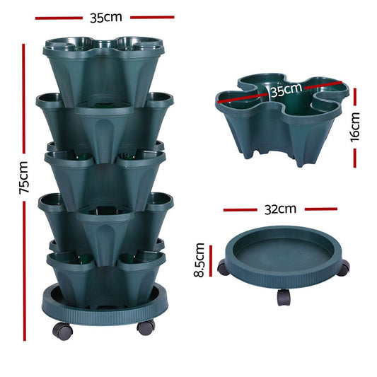 Green Fingers Home & Garden > Garden Beds > Grow Bags Green Fingers Garden Bed 5 Tier Vertical Garden Strawberry Stackable Planters Herbs Petunias