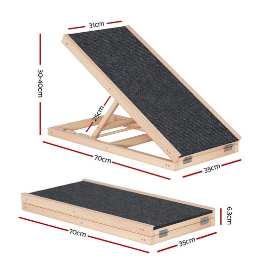 i.Pet Pet Care > Dog Supplies > Dog Steps & Ramps i.Pet Dog Ramp 70cm Adjustable Height Wooden Steps Stairs For Bed Sofa Car Foldable