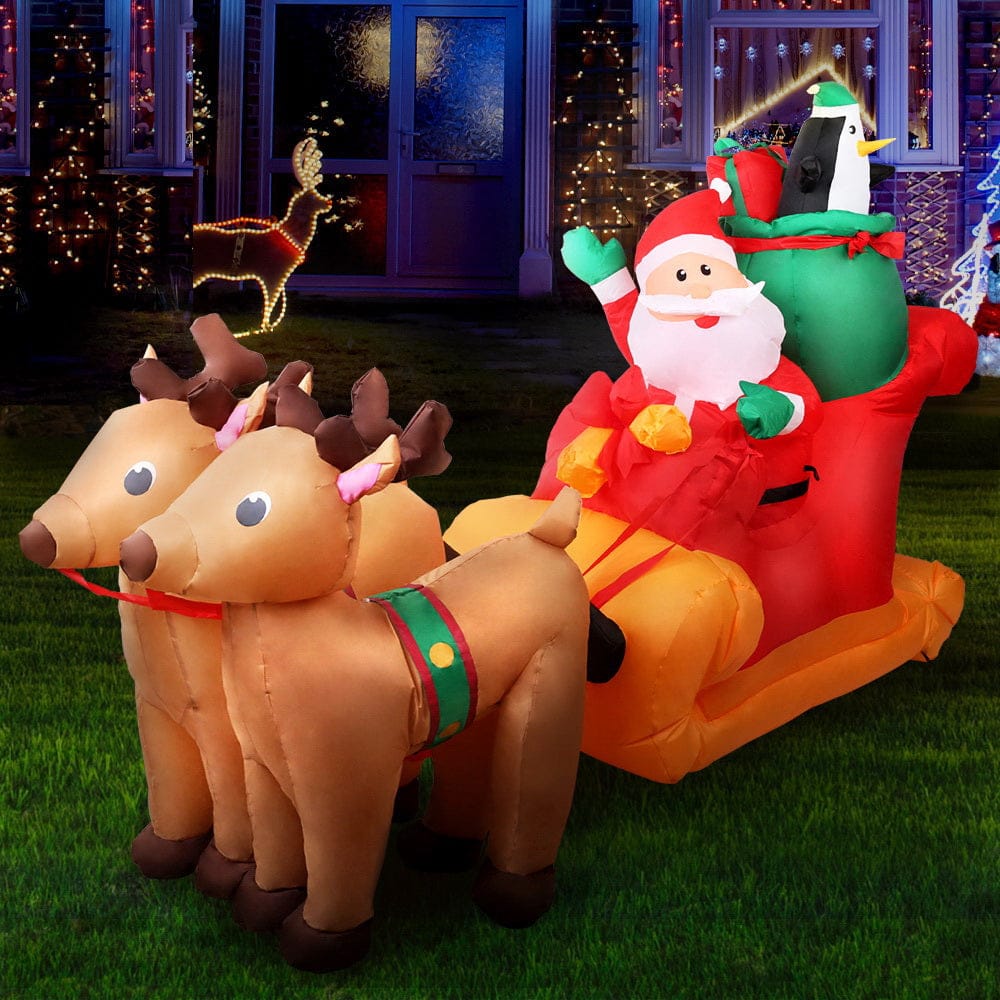 Jingle Jollys Occasions > Christmas > Christmas Decorations Jingle Jollys Christmas Inflatable Santa Sleigh 2.2M Illuminated Decorations