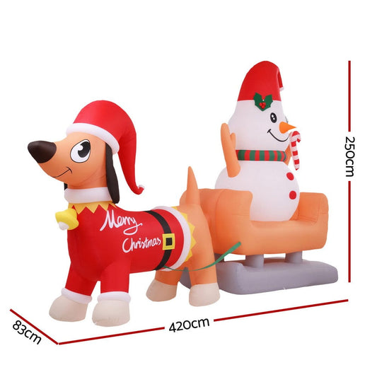 Jingle Jollys Occasions > Christmas > Christmas Decorations Jingle Jollys Christmas Inflatable Snowman Dog 4.2M Tall Outdoor Decorations Illuminated
