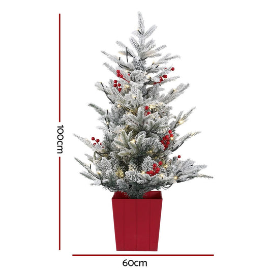 Jingle Jollys Occasions > Christmas > Christmas Trees Jingle Jollys Christmas Tree 1M LED Potted Xmas Party Decor Red Barries Flocked