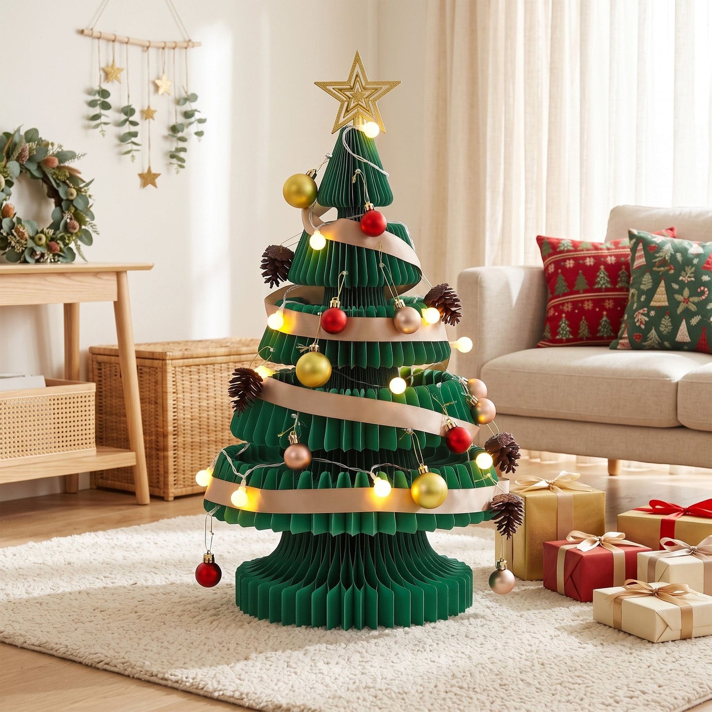 Jingle Jollys Occasions > Christmas > Christmas Trees Jingle Jollys Paper Christmas Tree 62CM w/ Star Topper LEDs Xmas Decorations Kit Home Office Green