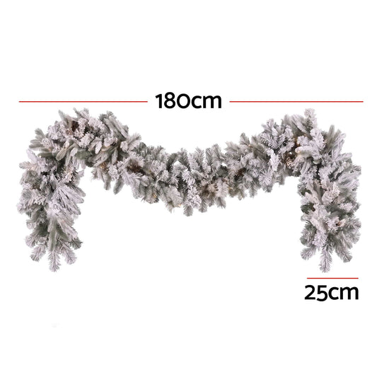 Jingle Jollys Occasions > Christmas > Christmas Wreaths & Garlands Jingle Jollys 1.8M Christmas Garland 8 Mode LED Snow Frosted Tips Auto Timing