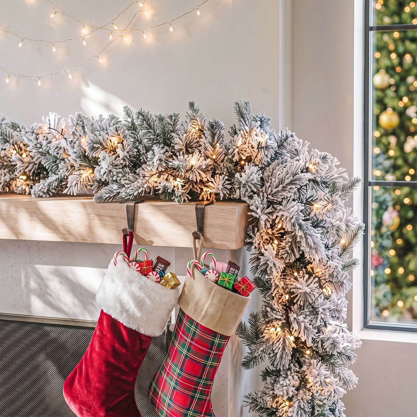 Jingle Jollys Occasions > Christmas > Christmas Wreaths & Garlands Jingle Jollys 1.8M Christmas Garland 8 Mode LED Snow Frosted Tips Auto Timing