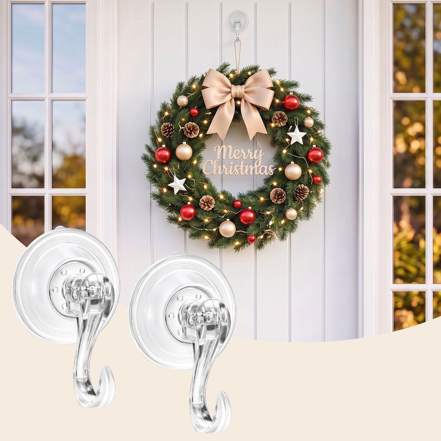 Jingle Jollys Occasions > Christmas > Christmas Wreaths & Garlands Jingle Jollys 2x Suction Cup Hooks Heavy Duty Christmas Wreath Hanger Window 5kg