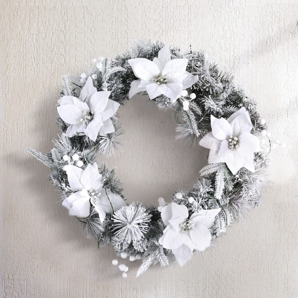 Jingle Jollys Occasions > Christmas > Christmas Wreaths & Garlands Jingle Jollys 60cm Christmas Wreath LED Lights Snowy Flowers Garland Party Decor